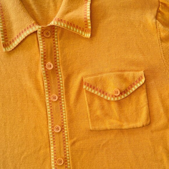 Vintage-Style/Retro Men's Resort Button-Up Knit Shirt w/ Pocket - Picture 4 of 8